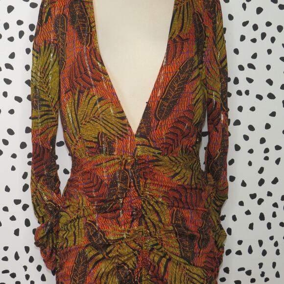 Le Superbe Orange Tropical Palm Print Crosby Ave Long Sleeve Midi Dress - Picture 6 of 11